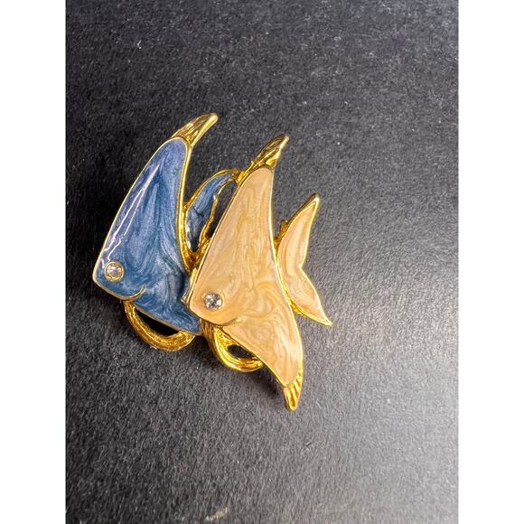 Vintage MCJ Signed Exotic Fish Gold Tone Brooch Pin - Rhinestones, Enamel - Picture 1 of 7